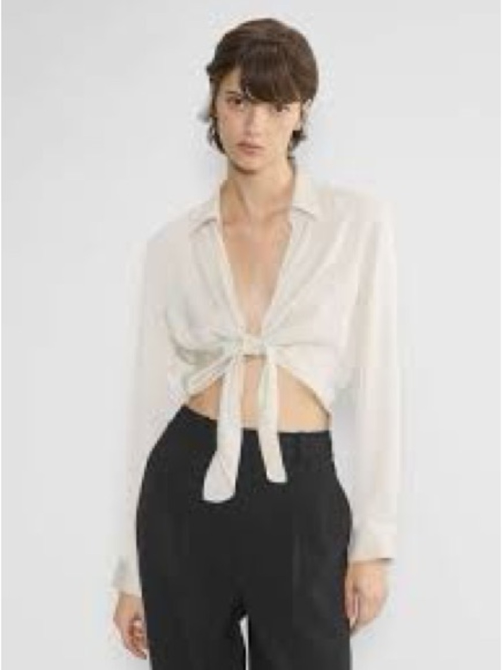 Wilfred Cream Tie-Front Sheer Blouse